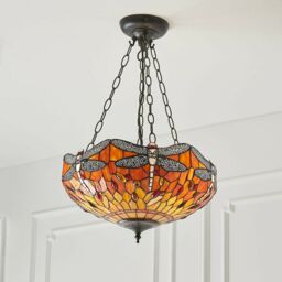 Loops Tiffany Glass Hanging Ceiling Pendant Light Orange Dragonfly 3 Lamp Shade i00111 - thumbnail 4