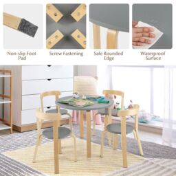 Costway 5-Piece Table & Chair Set Wooden Activity Table 4 Curved Chairs in Grey - thumbnail 5