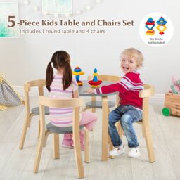Costway 5-Piece Table & Chair Set Wooden Activity Table 4 Curved Chairs in Grey - thumbnail 6