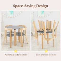 Costway 5-Piece Table & Chair Set Wooden Activity Table 4 Curved Chairs in Grey - thumbnail 4
