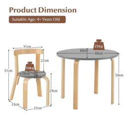 Costway 5-Piece Table & Chair Set Wooden Activity Table 4 Curved Chairs in Grey - thumbnail 2