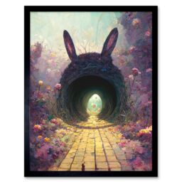 "Artery8 Wall Art Print Down The Rabbit Hole Alice In Wonderland Easter Bunny Tunnel Art Framed in Black - Size: W12"" x H16""" - thumbnail 1