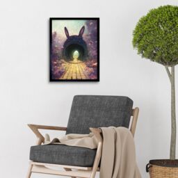 "Artery8 Wall Art Print Down The Rabbit Hole Alice In Wonderland Easter Bunny Tunnel Art Framed in Black - Size: W12"" x H16""" - thumbnail 2