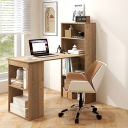 "Costway 48""Computer Desk w/ Bookcase Modern Writing Desk w/ 6-tier Storage Shelves Home Office in Natural" - thumbnail 1