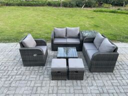 Fimous 7 Piece Garden Furniture Sets 7 Seater Outdoor Patio Furniture Set Weaving Wicker Rattan Sofa Chair & Table with 2 Small Footstools - thumbnail 2