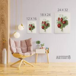 "Artery8 Vintage Fruit Illustration of Strawberries Wright Canvas Art Print in White - Size: W12"" x H16""" - thumbnail 4