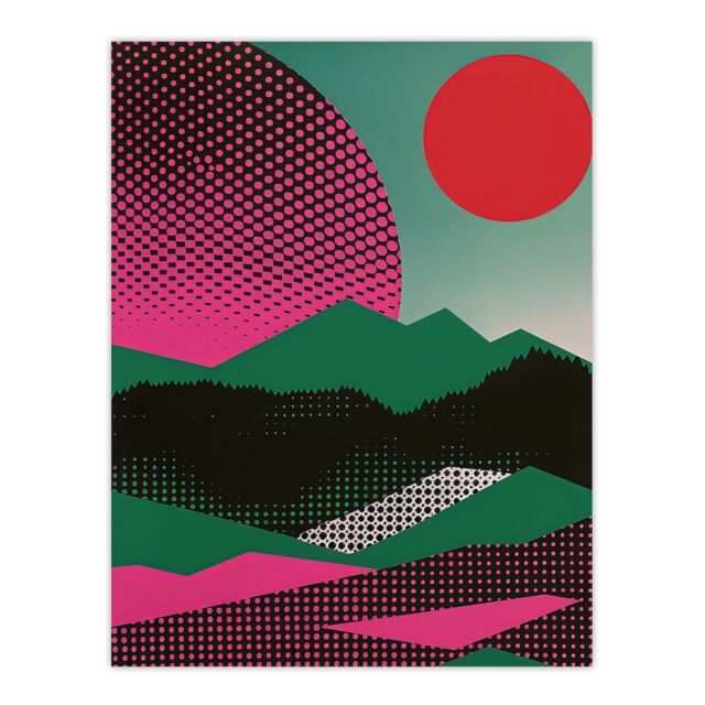 "Artery8 Wall Art Print Abstract Polka Dot Pattern Landscape Pop Art Poster in Green - Size: W12"" x H16""" - image 1