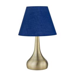 First Choice Lighting Romana - Antique Brass Touch Operated Table Lamp with Navy Blue Shade in Bronze