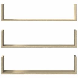 Berkfield Home Wall Shelves 3 pcs Sonoma Oak 80x18x18 cm Engineered Wood in Brown - Size: 80 x 18 x 18 cm - thumbnail 4