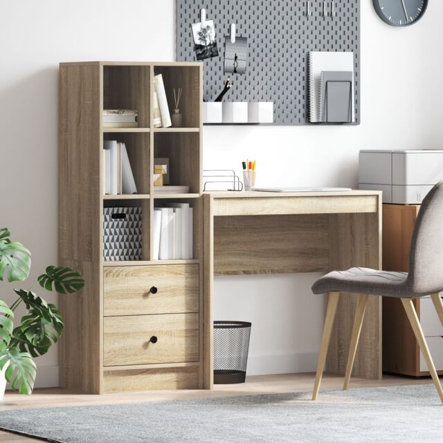 Berkfield Home Desk with Storage Sonoma Oak Engineered Wood in Beige - image 1