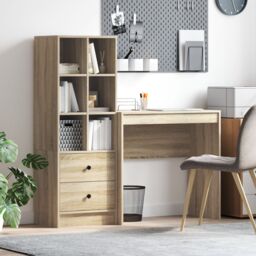 Berkfield Home Desk with Storage Sonoma Oak Engineered Wood in Beige - thumbnail 1