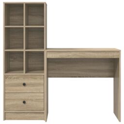 Berkfield Home Desk with Storage Sonoma Oak Engineered Wood in Beige - thumbnail 7