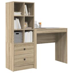 Berkfield Home Desk with Storage Sonoma Oak Engineered Wood in Beige - thumbnail 3