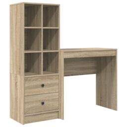 Berkfield Home Desk with Storage Sonoma Oak Engineered Wood in Beige - thumbnail 2