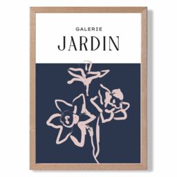 ARTZE Navy Blue & Blush Flowers Boho Sketch Floral Framed Print SIZE: A2 with Oak Frame - Size: A4 - thumbnail 1