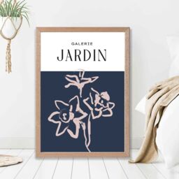 ARTZE Navy Blue & Blush Flowers Boho Sketch Floral Framed Print SIZE: A2 with Oak Frame - Size: A4 - thumbnail 2