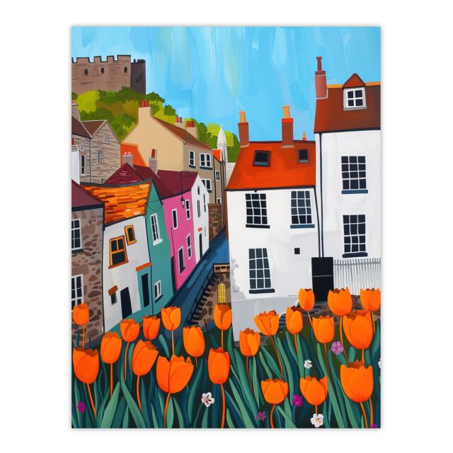 "Artery8 Blooming Tulip Flowers Yorkshire Castle Town Wall Art Print - Size: W18"" x H24""" - image 1