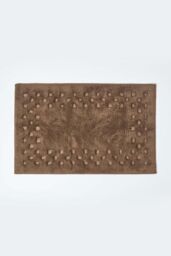 Homescapes Cotton Check Border Bath Mat in Chocolate - thumbnail 1