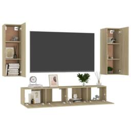Berkfield Home 4 Piece TV Cabinet Set Sonoma Oak Engineered Wood in Light Oak - thumbnail 3