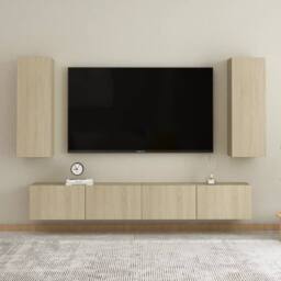 Berkfield Home 4 Piece TV Cabinet Set Sonoma Oak Engineered Wood in Light Oak - thumbnail 2