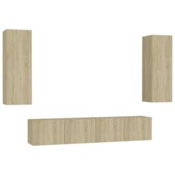 Berkfield Home 4 Piece TV Cabinet Set Sonoma Oak Engineered Wood in Light Oak - thumbnail 1