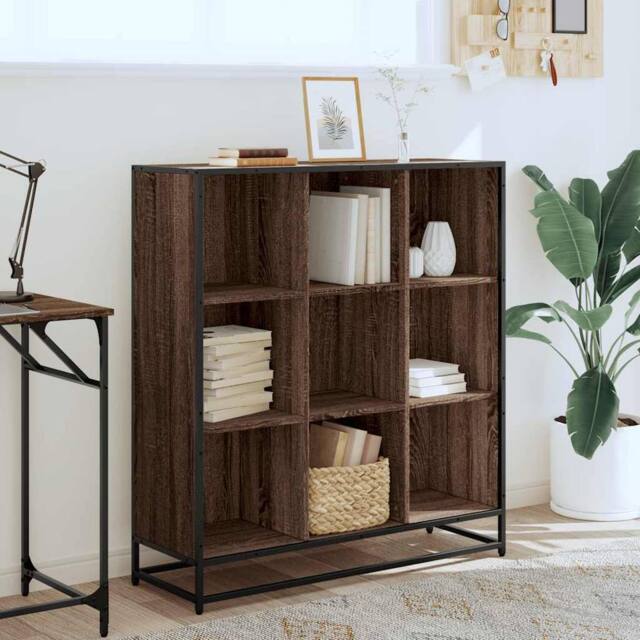 Berkfield Home Modern Bookcase Brown Oak 97.5x33x107.5 cm Engineered Wood & Metal - image 1