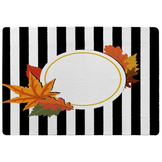 Benjamin Tate Design Black Stripes Autumn Leaves Rug in Natural - Size: Large - image 1