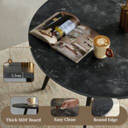 SONARA Black Marble Round Dining Table with 4 Faux Suede Dining Chairs Set in Brown - thumbnail 3