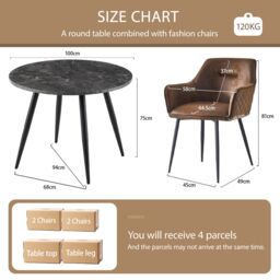 SONARA Black Marble Round Dining Table with 4 Faux Suede Dining Chairs Set in Brown - thumbnail 2