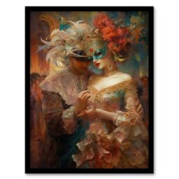 "Artery8 Venetian Masked Ball Romantic Painting Art Print Framed Poster Wall Decor 12x16 inch in Black - Size: W12"" x H16""" - thumbnail 1