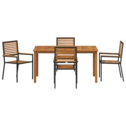 Berkfield Home 5 Piece Garden Dining Set Black Poly Rattan Acacia - thumbnail 7