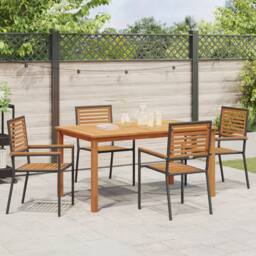 Berkfield Home 5 Piece Garden Dining Set Black Poly Rattan Acacia - thumbnail 4