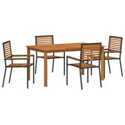 Berkfield Home 5 Piece Garden Dining Set Black Poly Rattan Acacia - thumbnail 2