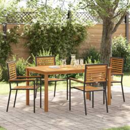Berkfield Home 5 Piece Garden Dining Set Black Poly Rattan Acacia
