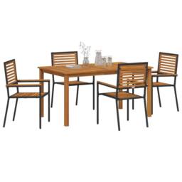 Berkfield Home 5 Piece Garden Dining Set Black Poly Rattan Acacia - thumbnail 3