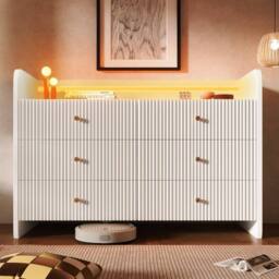 BTM Fluted 6 drawer sideboard with RGB LED lighting & storage shelves in White - thumbnail 9