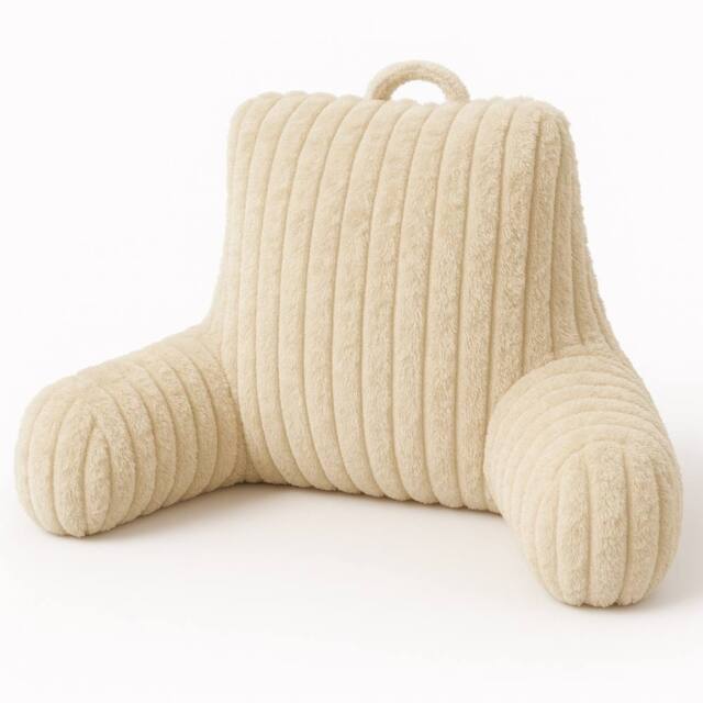 Aamira Reading Pillow Cream Faux Fur Ribbed Memory Foam Support Cushion - image 1