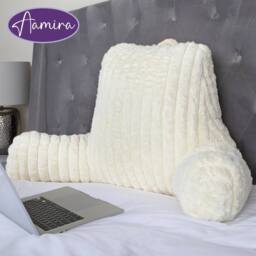 Aamira Reading Pillow Cream Faux Fur Ribbed Memory Foam Support Cushion - thumbnail 9