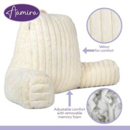 Aamira Reading Pillow Cream Faux Fur Ribbed Memory Foam Support Cushion - thumbnail 8