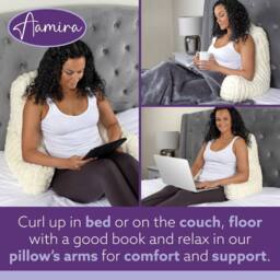 Aamira Reading Pillow Cream Faux Fur Ribbed Memory Foam Support Cushion - thumbnail 3