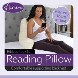 Aamira Reading Pillow Cream Faux Fur Ribbed Memory Foam Support Cushion - thumbnail 2
