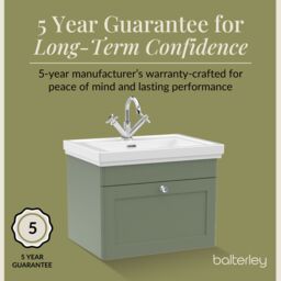 Balterley Bathroom Wall Hung 1-Drawer Vanity Unit & Fireclay Basin, Green, 600mm in Green - thumbnail 6