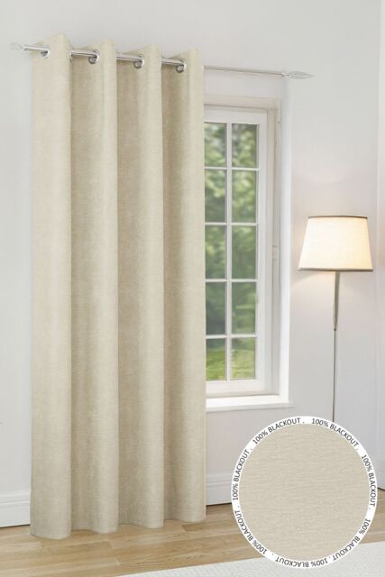 Enhanced Living 'Knightsbridge' Cream 100% Blackout, Thermal, Chenille Single Door Curtain with Eyelet Header - Size: 168 cm width x 214 cm drop - image 1