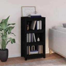 Berkfield Home Book Cabinet Black 50x35x97 cm Solid Wood Pine - Size: 50 x 35 x 97 cm - thumbnail 2