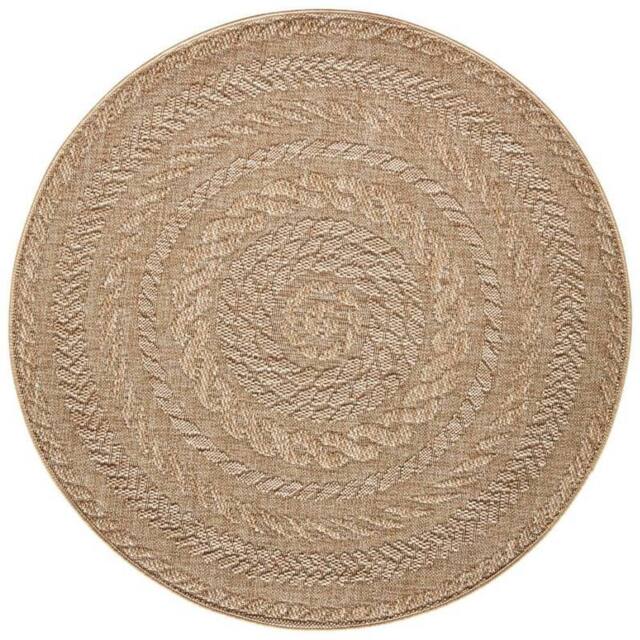 THE RUGS Indoor Outdoor Almendro Round Rug Chevron Design High Low Texture in Beige - Size: 160 cm diameter - image 1