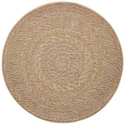 THE RUGS Indoor Outdoor Almendro Round Rug Chevron Design High Low Texture in Beige - Size: 160 cm diameter - thumbnail 1