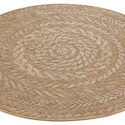 THE RUGS Indoor Outdoor Almendro Round Rug Chevron Design High Low Texture in Beige - Size: 160 cm diameter - thumbnail 4