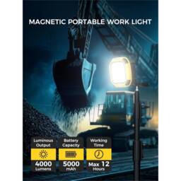VOGREX LED Work Light Rechargeable Magnetic Hook Warm + White in Yellow - thumbnail 6
