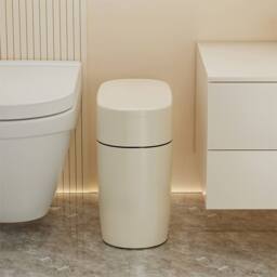 Living and Home 15L Press Open Trash Can Waste Bin Dustbin Bathroom Kitchen Bedroom in Cream - thumbnail 2