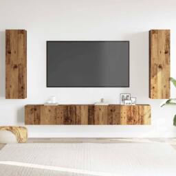 Berkfield Home Wall Mounted TV cabinets 4 pcs Old Wood Engineered Wood in Brown - thumbnail 3